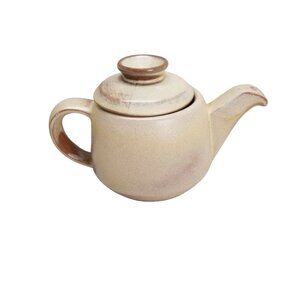 Small Beige Ceramic Teapot With Lid Vintage Style Pottery For Tea Serveware